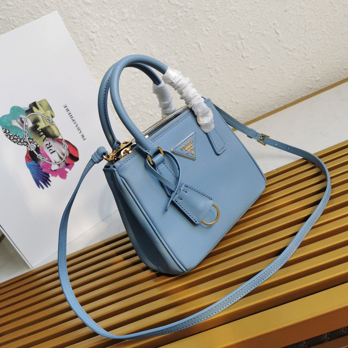 Prada Mini Galleria Bag In Light Blue Saffiano Leather