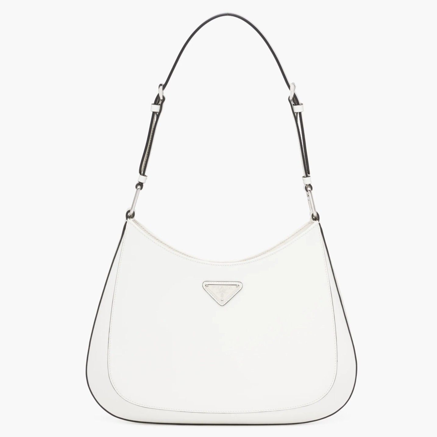 Prada Cleo Large Bag In White Brushed Leather