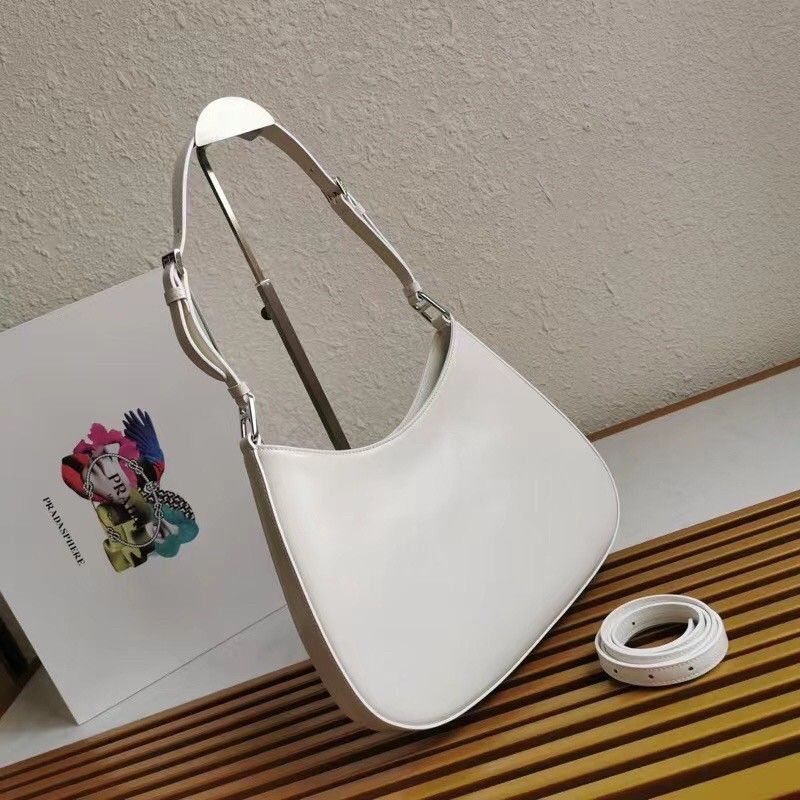 Prada Cleo Large Bag In White Brushed Leather