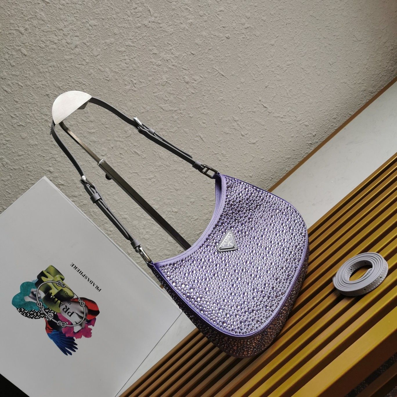 Prada Cleo Bag In Wisteria Satin with Cystal Appliques