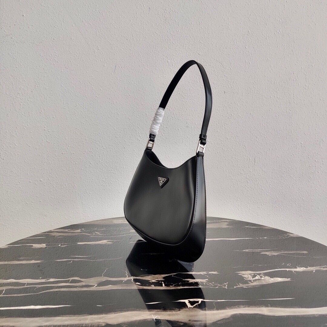 Prada Cleo Small Bag In Black Brushed Leather