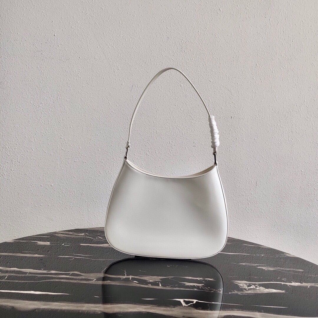 Prada Cleo Small Bag In White Brushed Leather