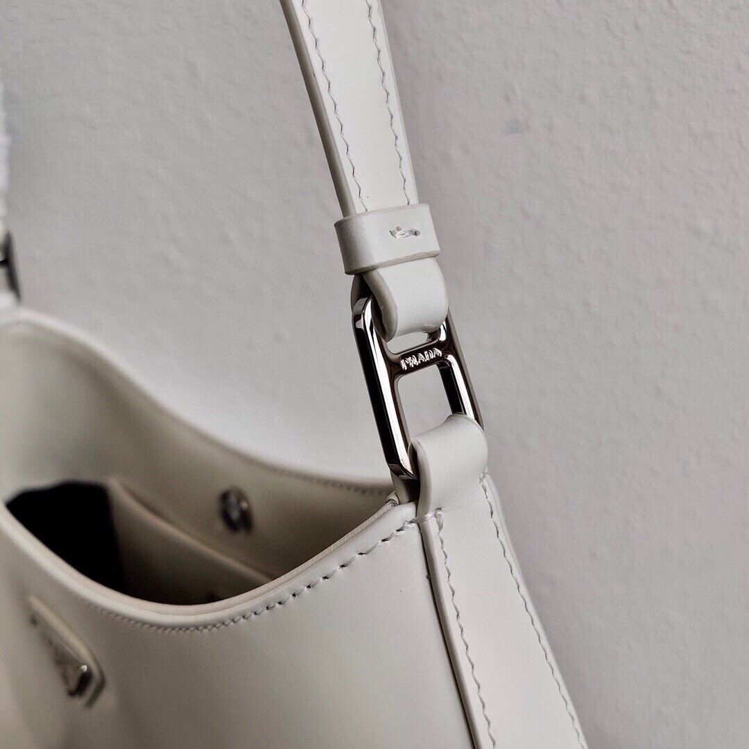 Prada Cleo Small Bag In White Brushed Leather