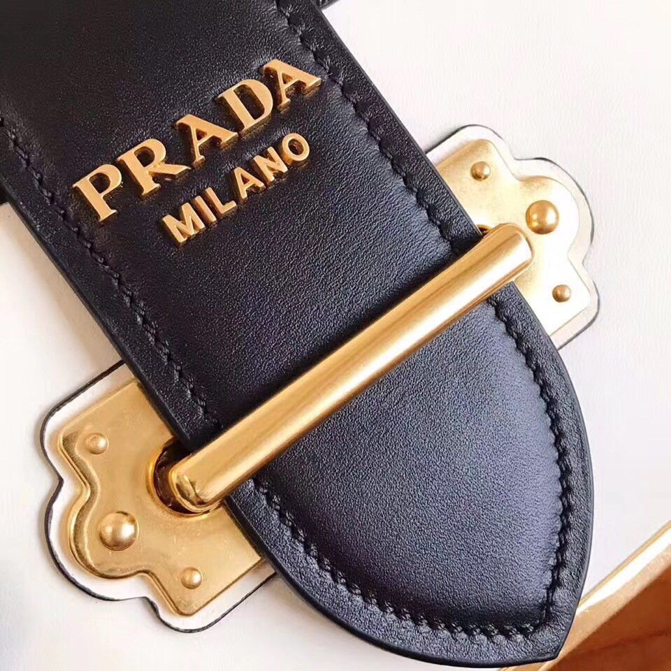 Prada Cahier Shoulder Bag In White Black Leather