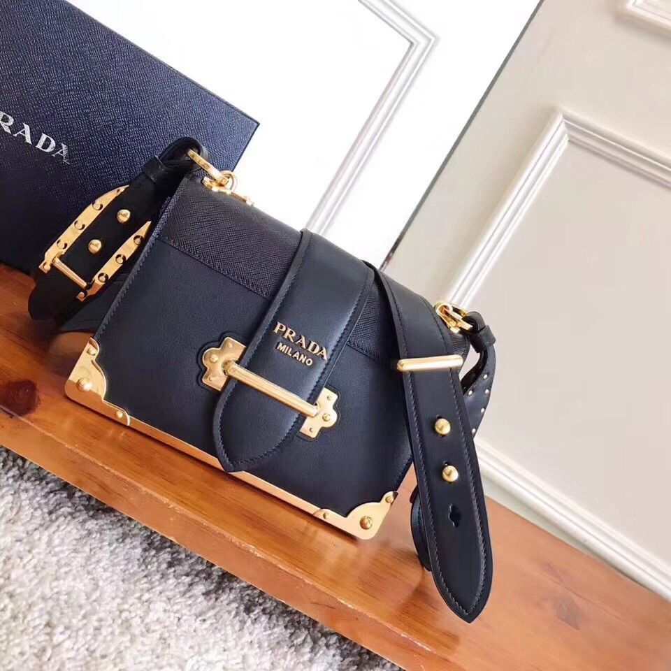 Prada Cahier Shoulder Bag In Black Leather