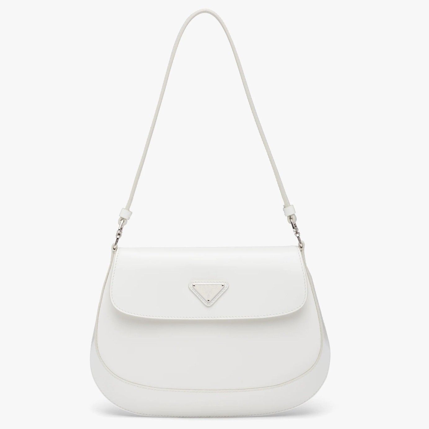 Prada Cleo Flap Bag In White Brushed Leather