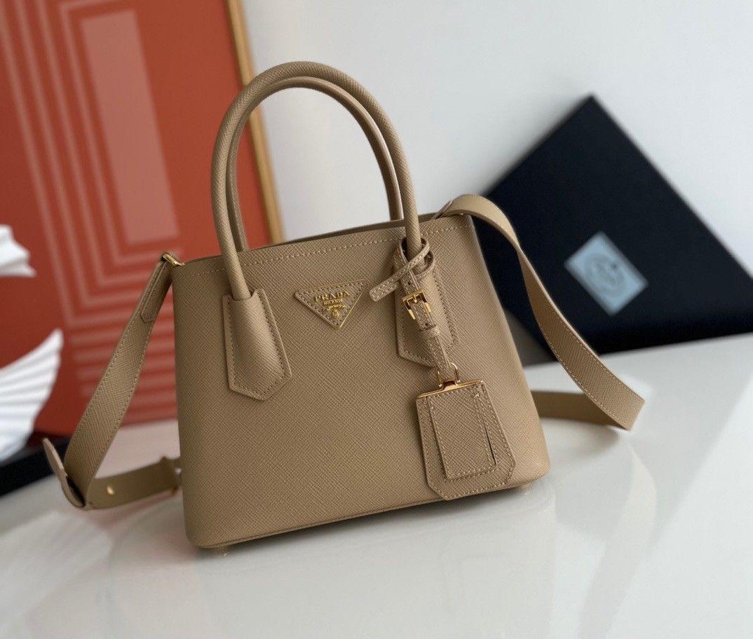 Prada Double Mini Bag In Beige Saffiano Leather