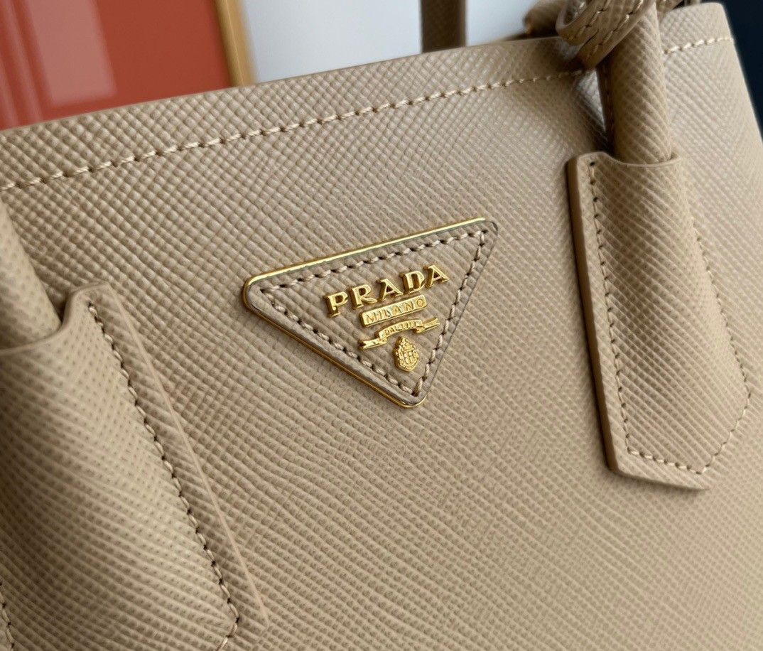 Prada Double Mini Bag In Beige Saffiano Leather