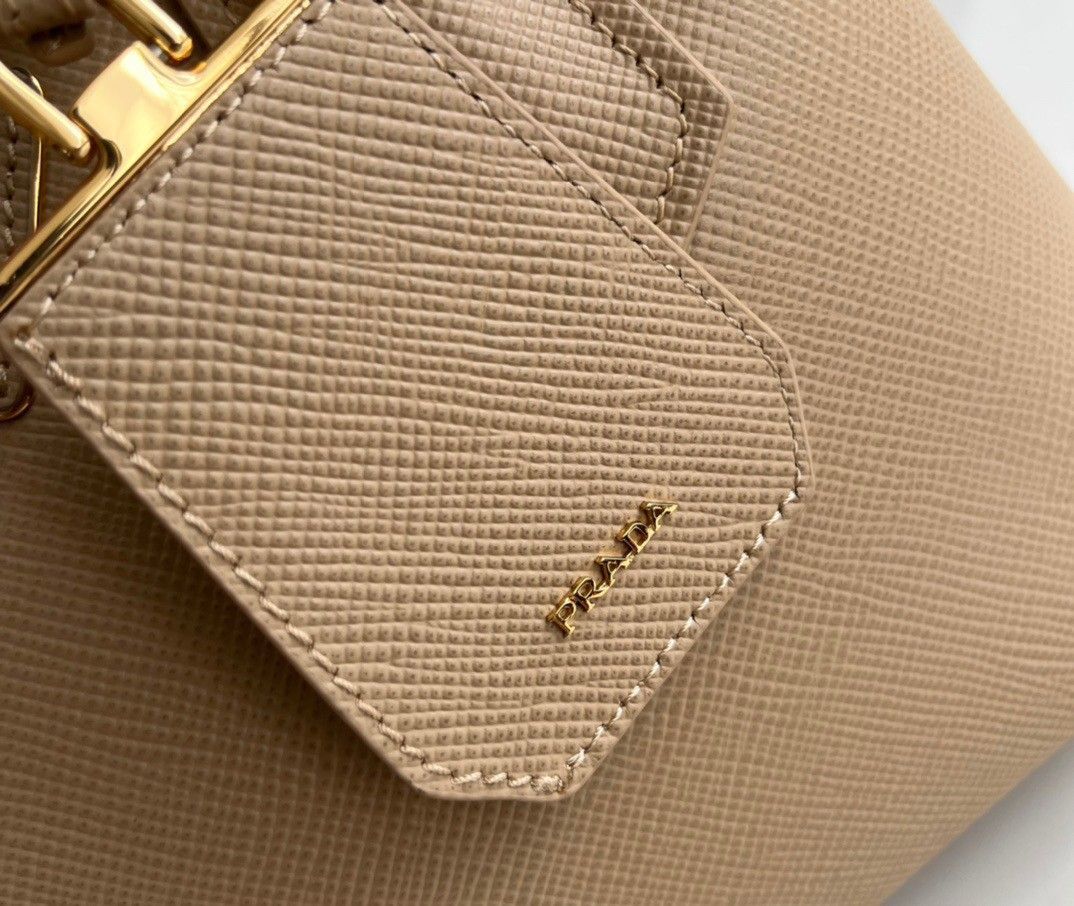 Prada Double Mini Bag In Beige Saffiano Leather