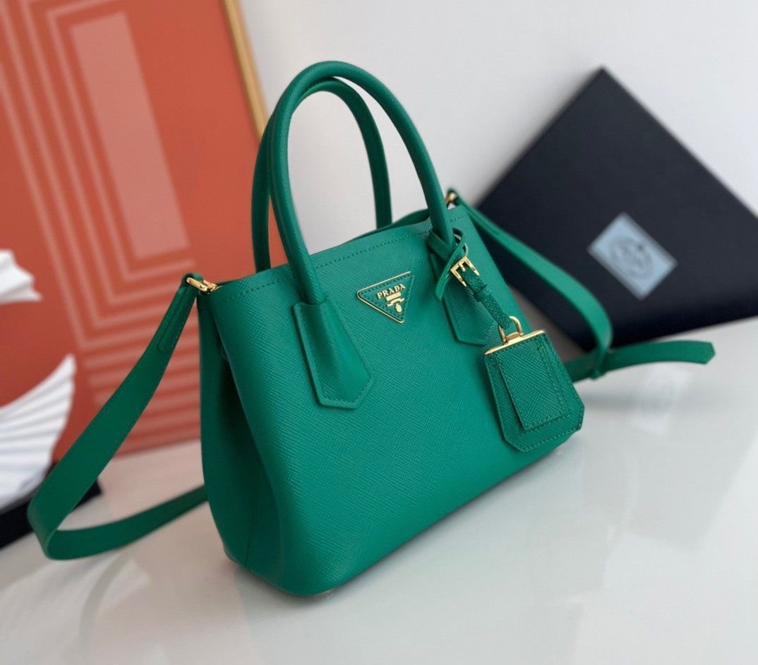 Prada Double Mini Bag In Green Saffiano Leather