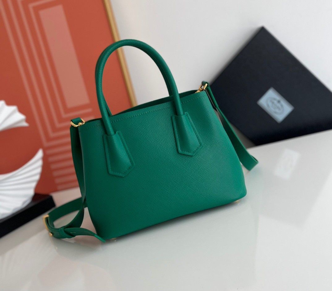 Prada Double Mini Bag In Green Saffiano Leather