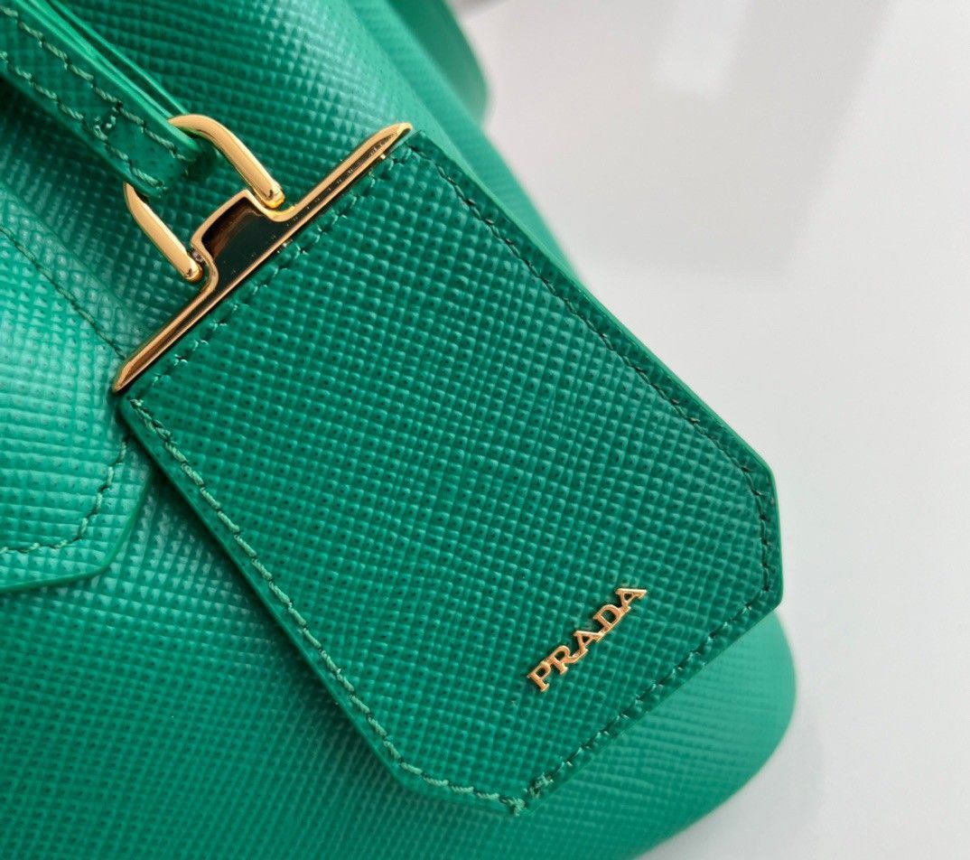 Prada Double Mini Bag In Green Saffiano Leather