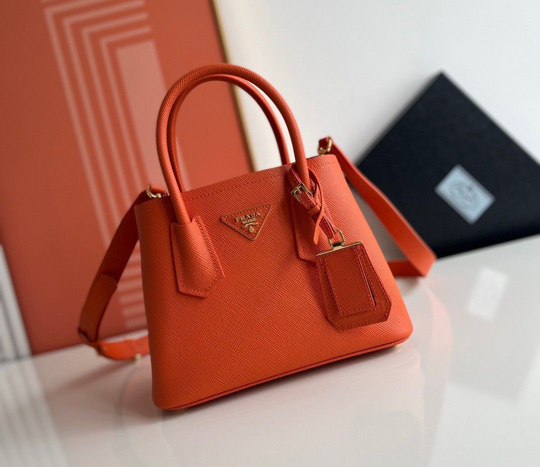 Prada Double Mini Bag In Orange Saffiano Leather