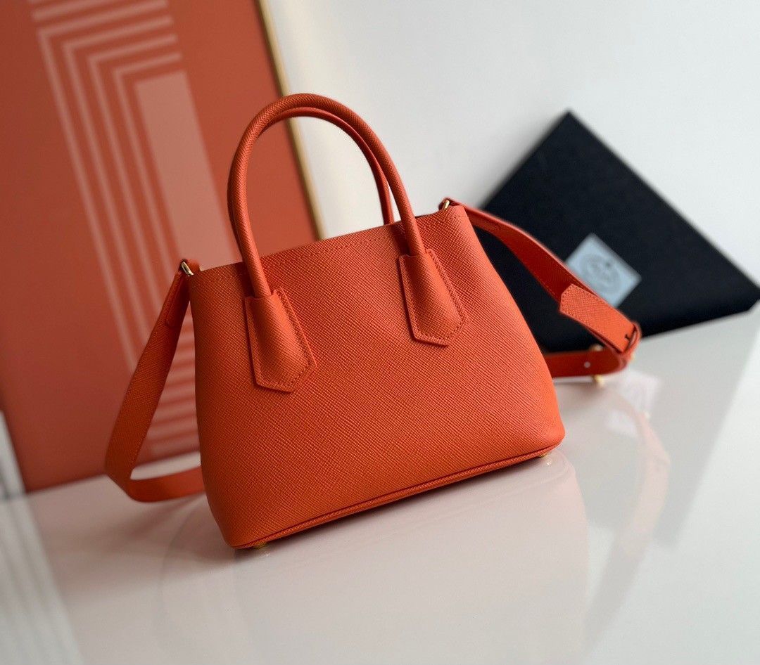 Prada Double Mini Bag In Orange Saffiano Leather