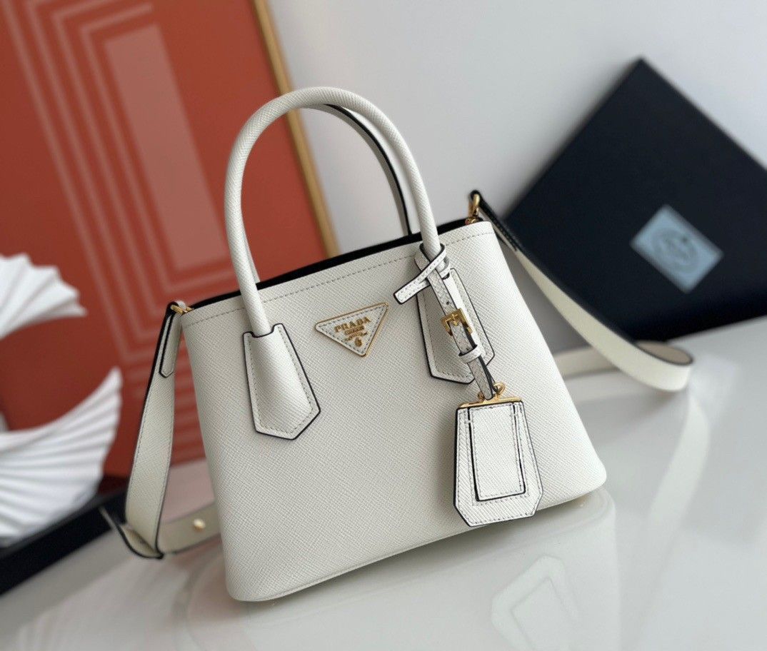 Prada Double Mini Bag In White Saffiano Leather