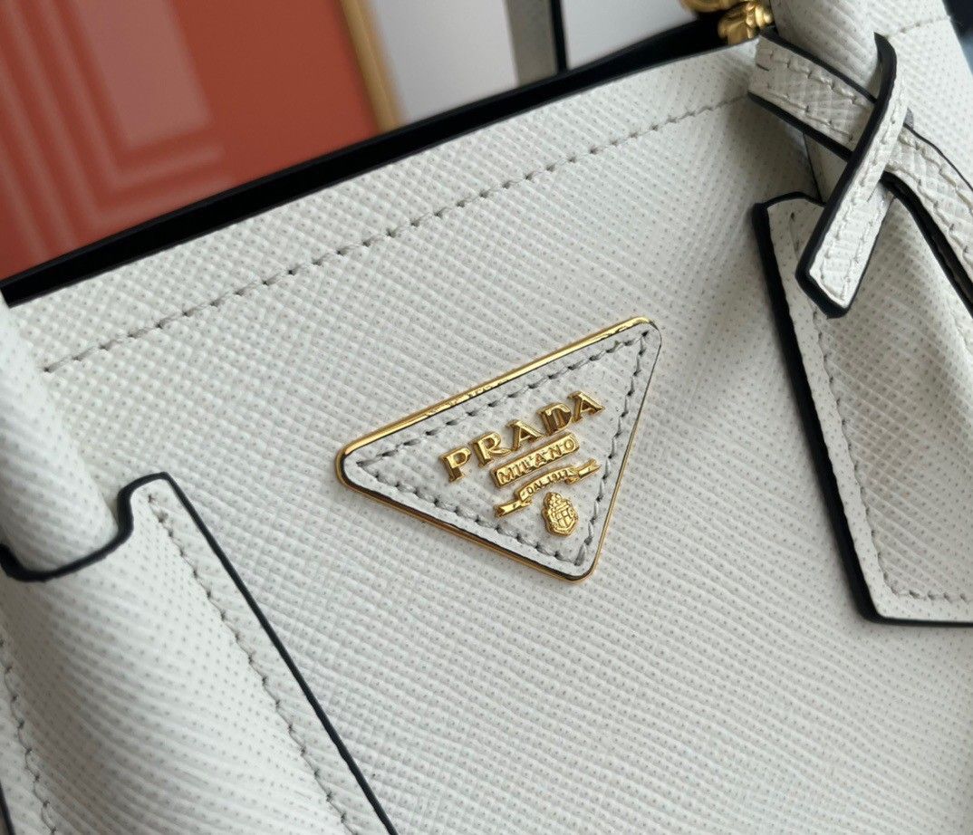 Prada Double Mini Bag In White Saffiano Leather