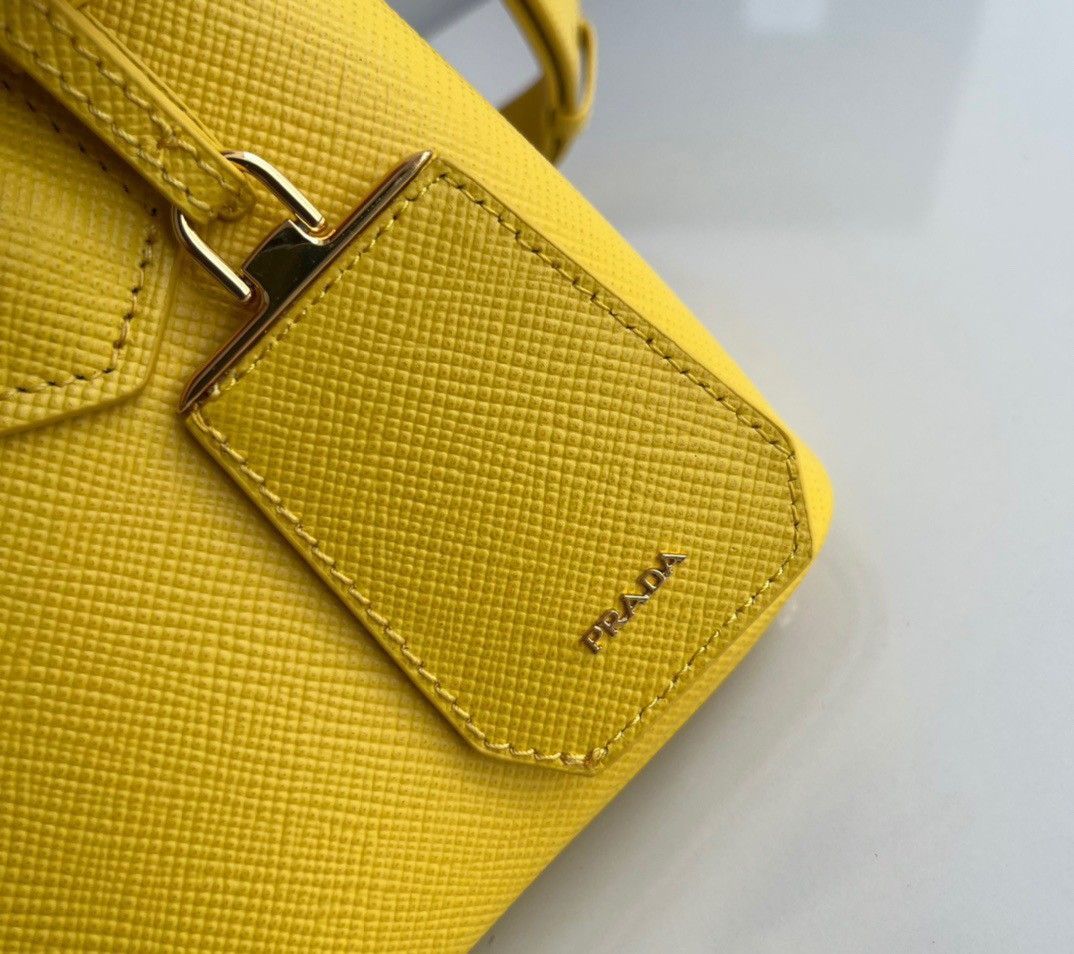 Prada Double Mini Bag In Yellow Saffiano Leather