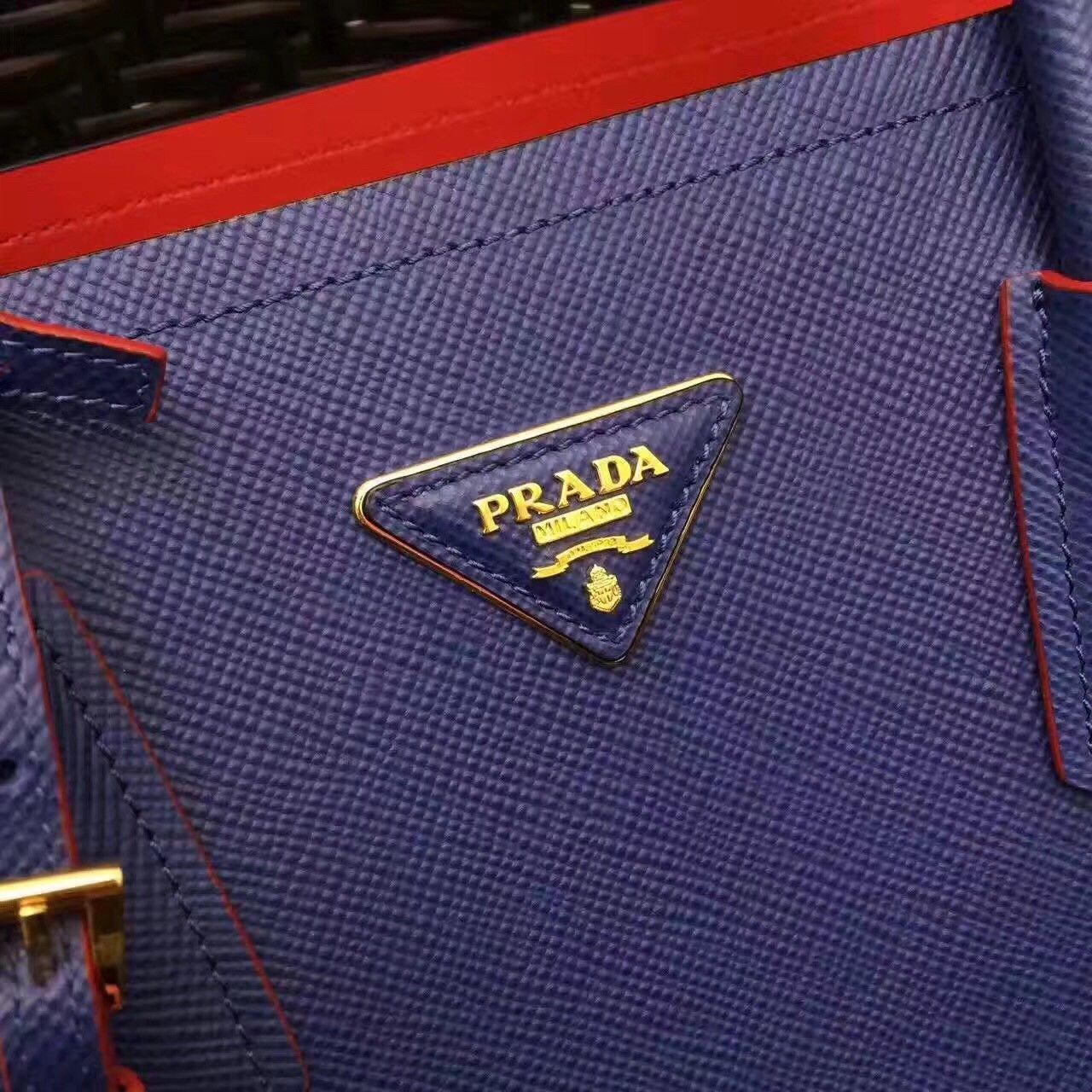 Prada Double Medium Tote Bag In Blue Saffiano Leather