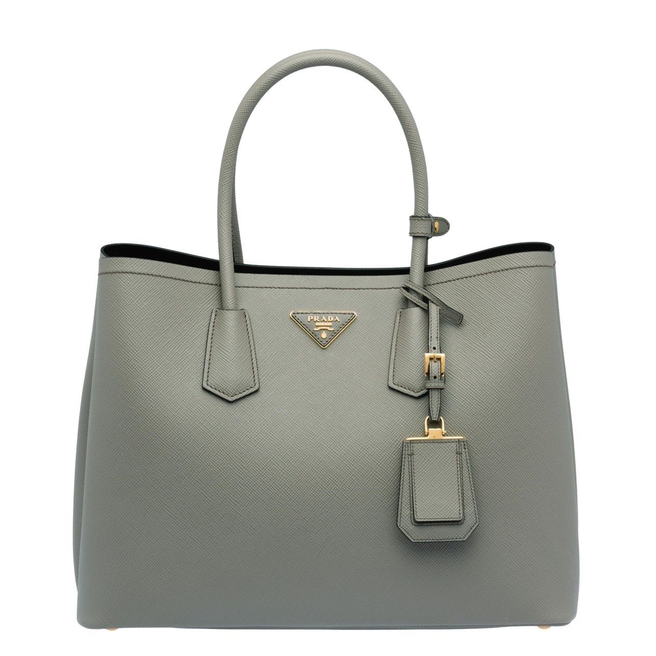 Prada Double Medium Tote Bag In Grey Saffiano Leather