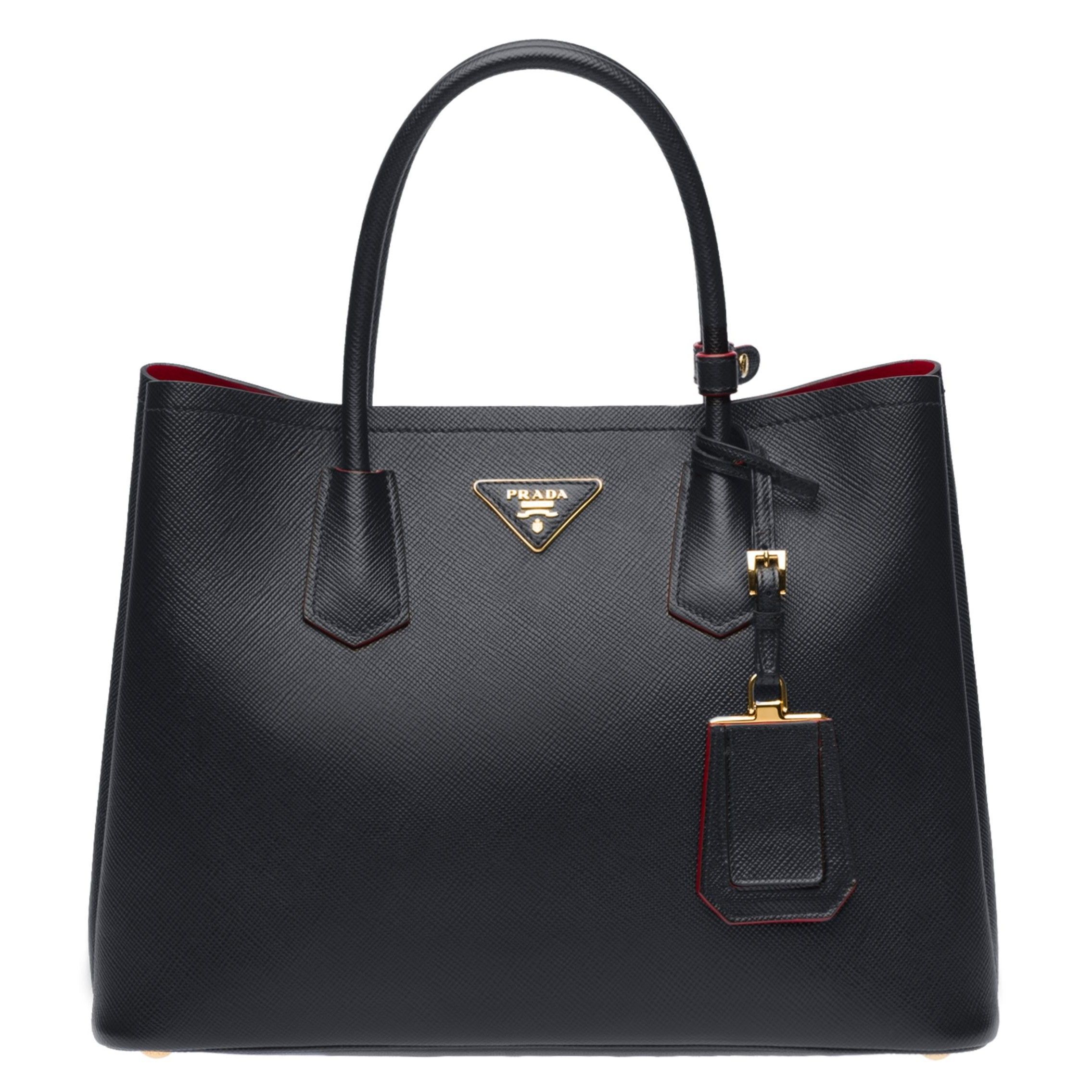 Prada Double Medium Tote Bag In Black Saffiano Leather