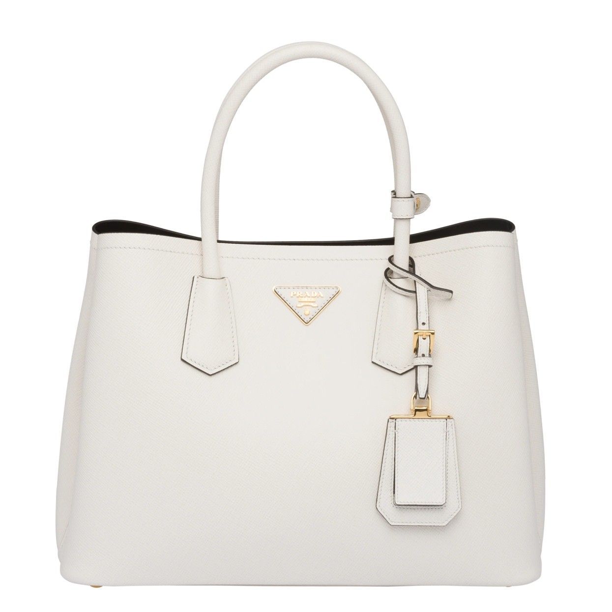 Prada Double Medium Tote Bag In White Saffiano Leather