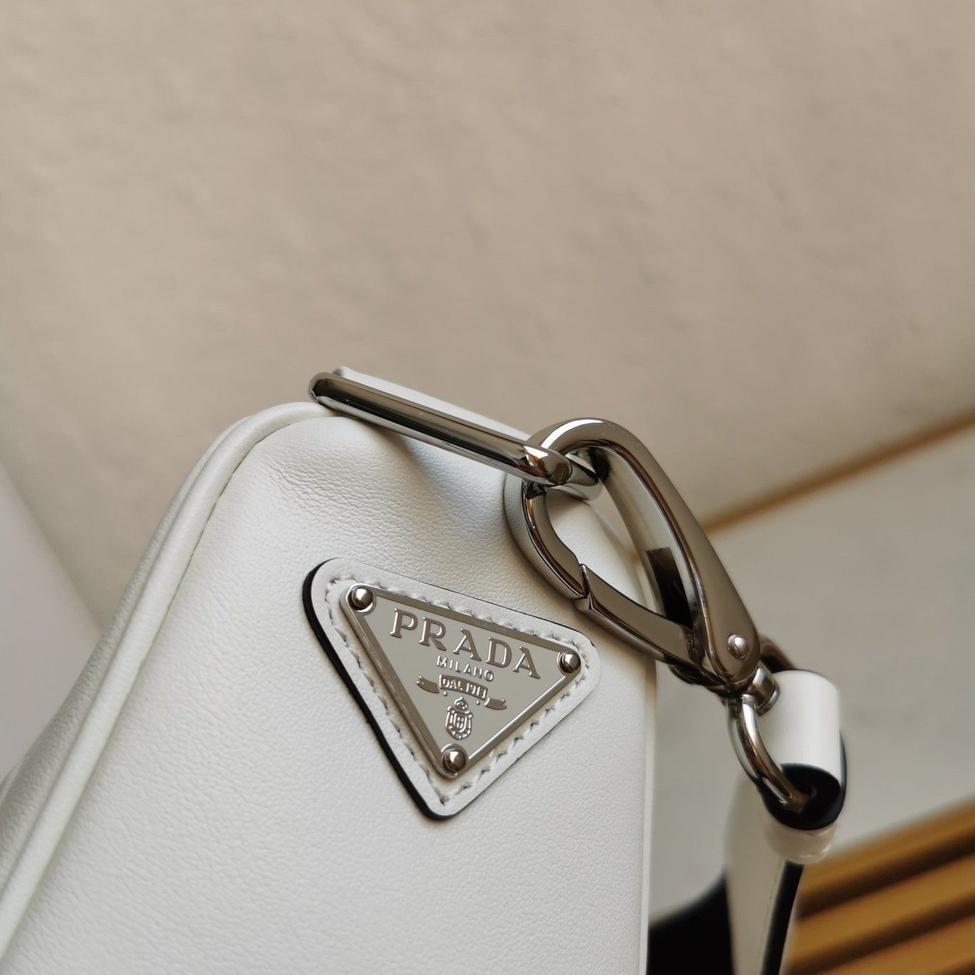 Prada Triangle Shoulder Bag In White Calfskin