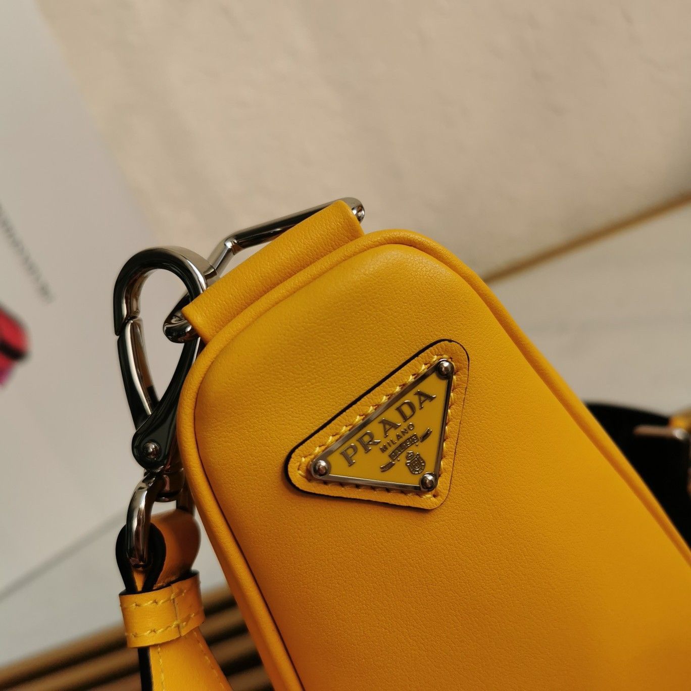 Prada Triangle Shoulder Bag In Yellow Calfskin