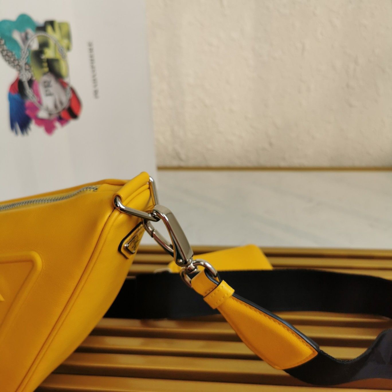 Prada Triangle Shoulder Bag In Yellow Calfskin