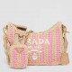 Prada Re-Edition 2005 Bag In Beige and Pink Stripe Raffia