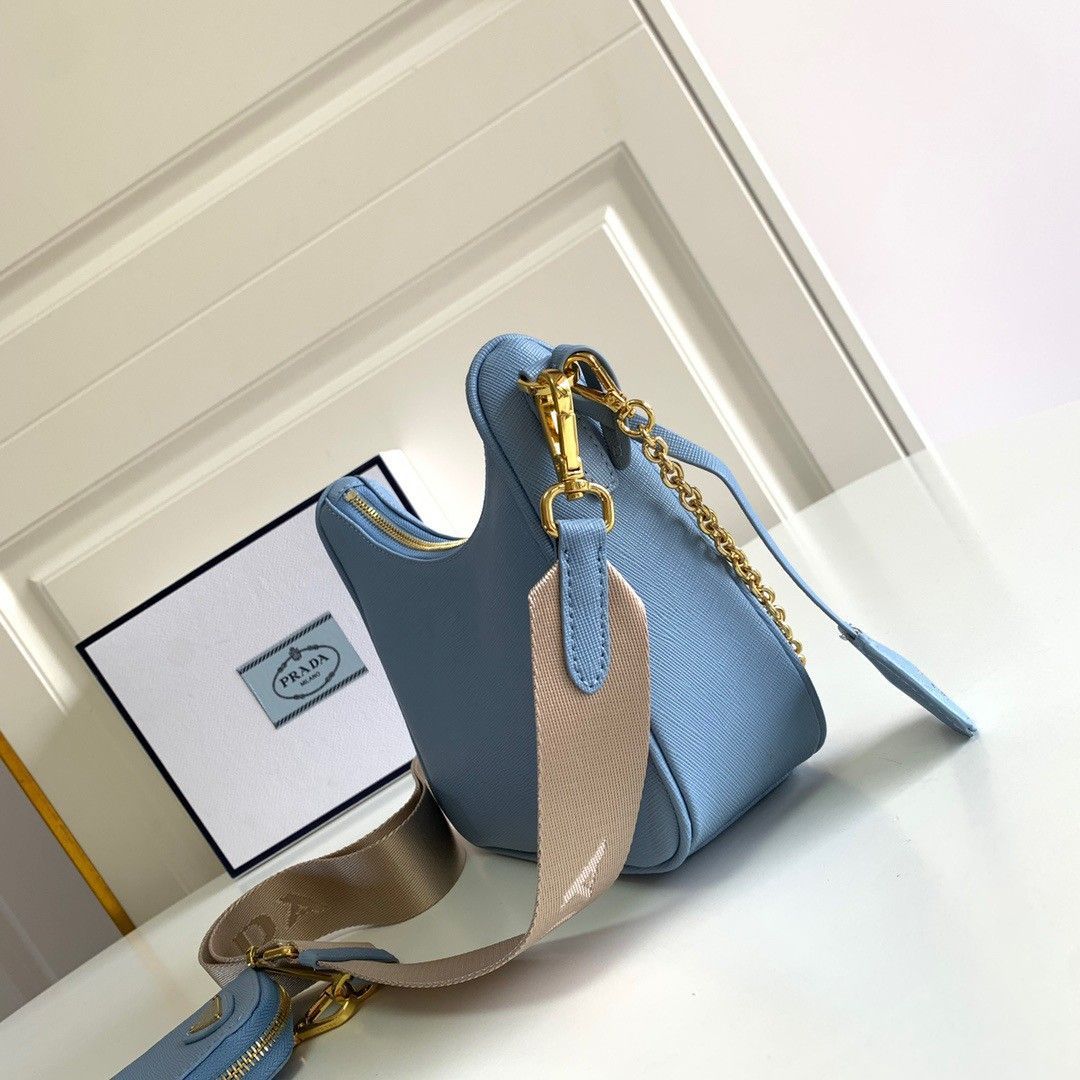 Prada Re-Edition 2005 Shoulder Bag In Blue Saffiano Leather