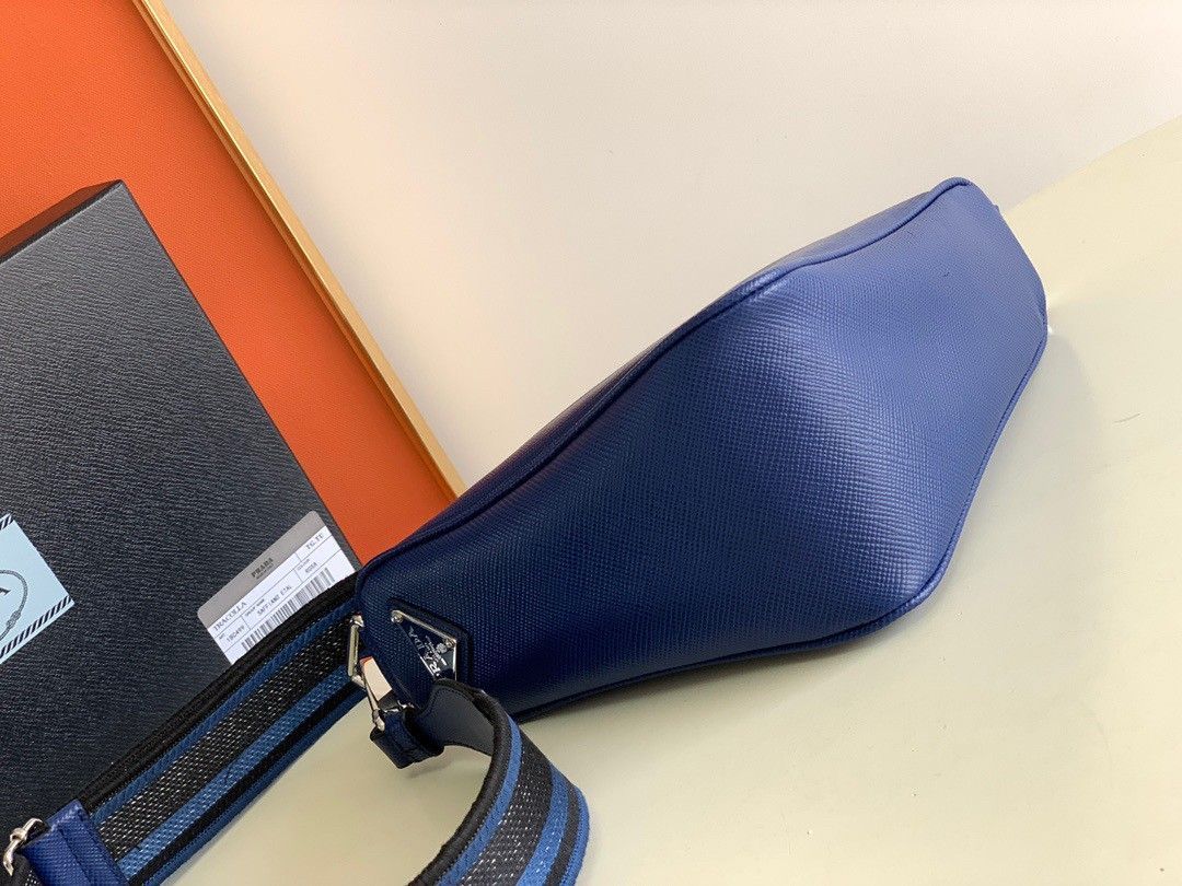 Prada Triangle Shoulder Bag In Blue Saffiano Leather