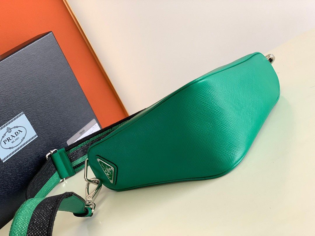 Prada Triangle Shoulder Bag In Green Saffiano Leather