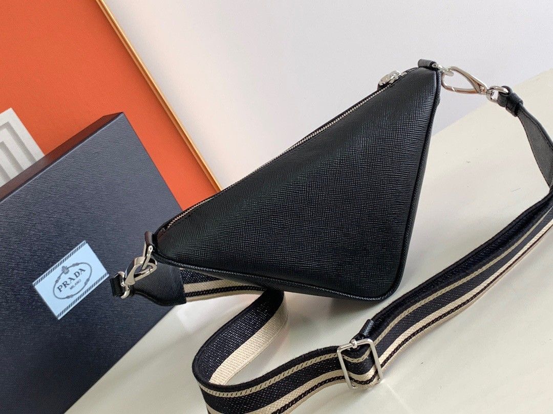 Prada Triangle Shoulder Bag In Black Saffiano Leather