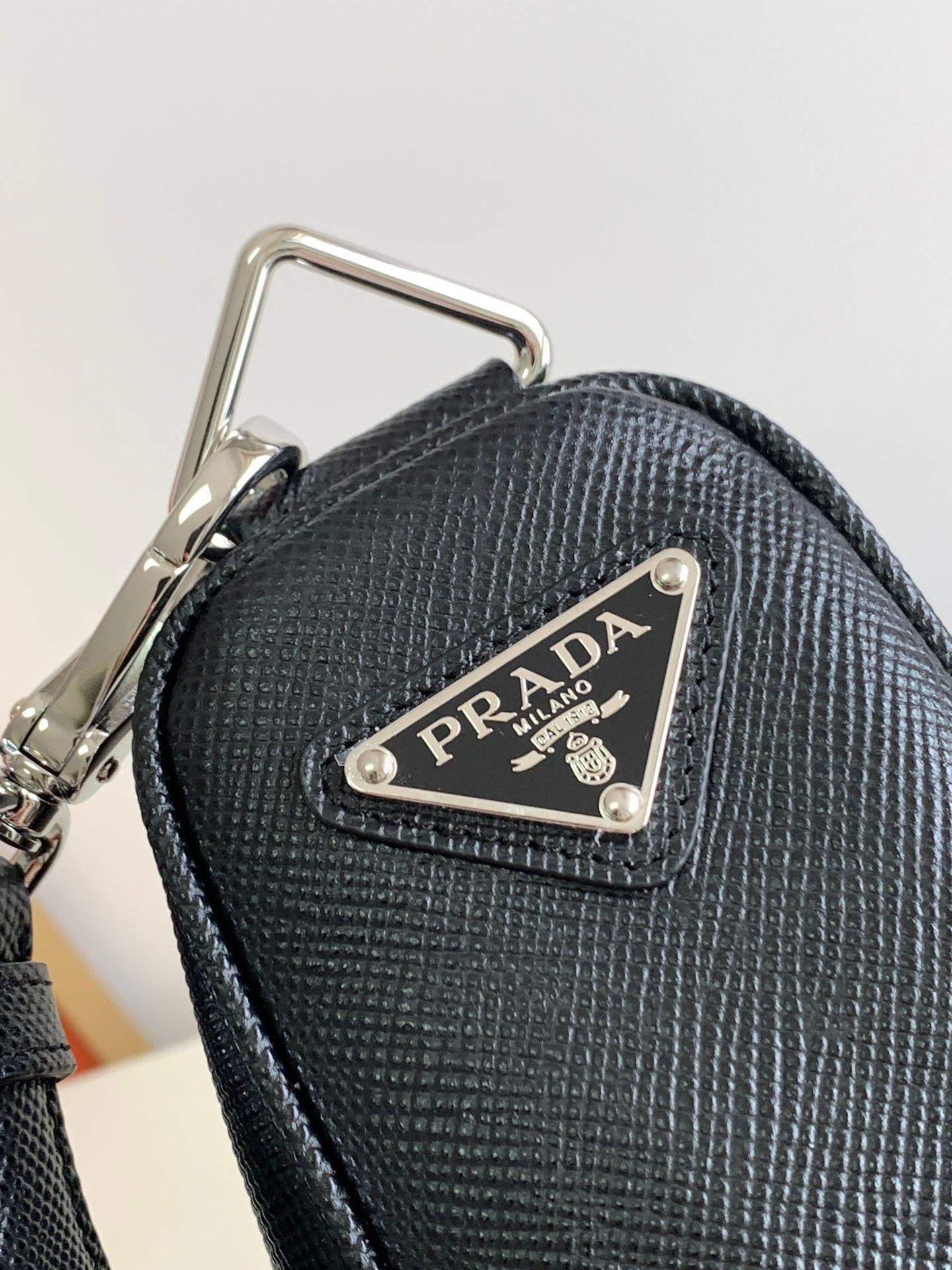 Prada Triangle Shoulder Bag In Black Saffiano Leather