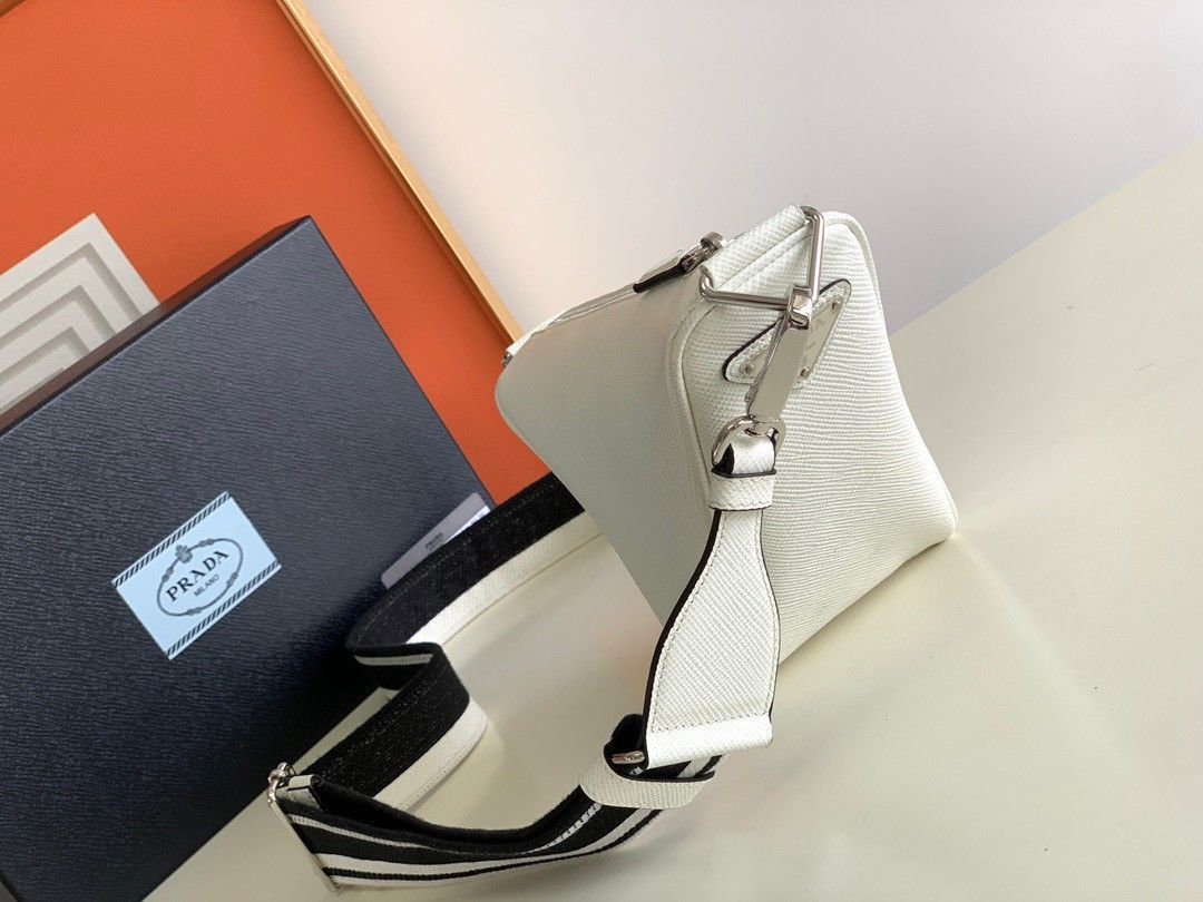 Prada Triangle Shoulder Bag In White Saffiano Leather