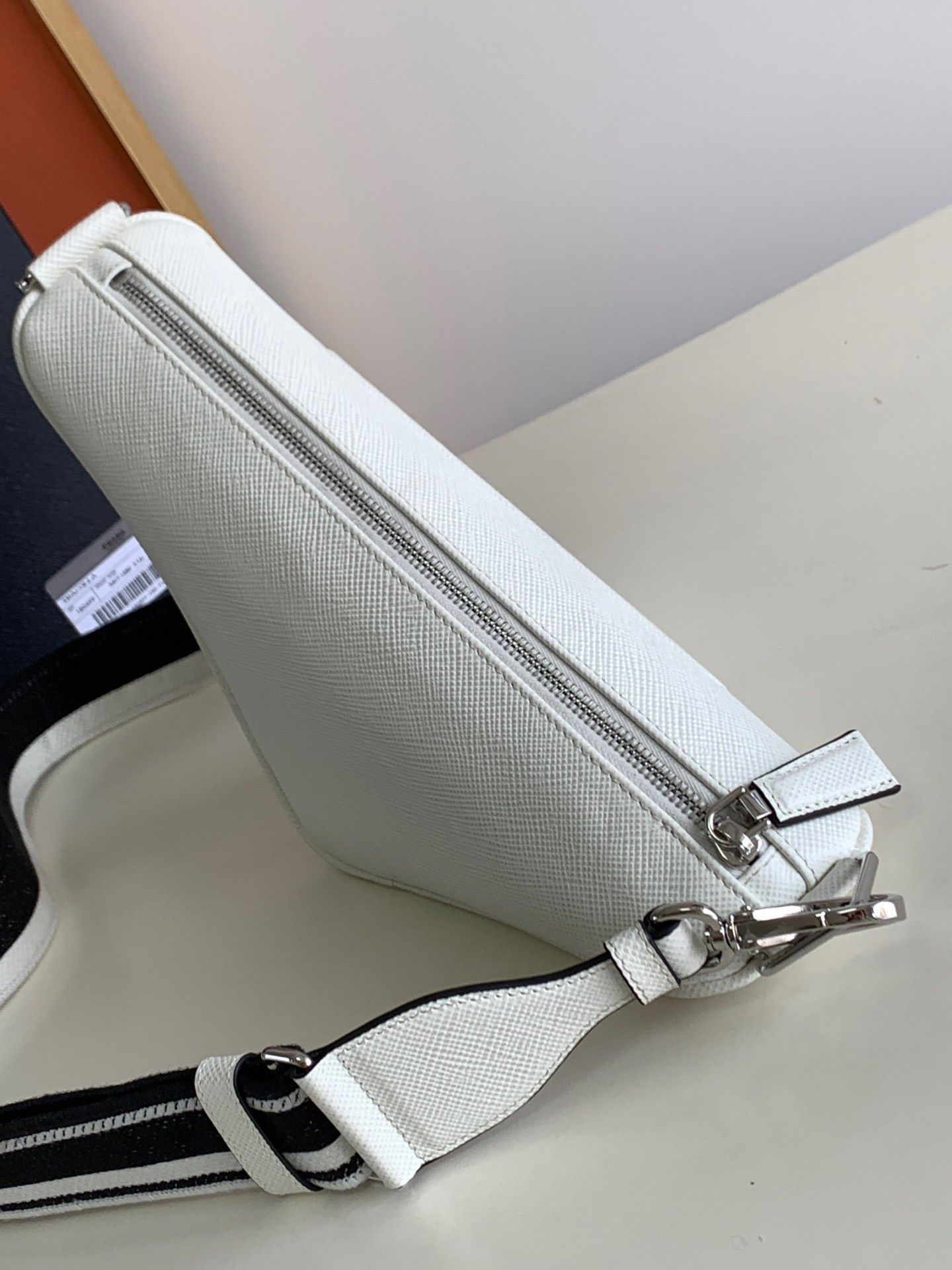 Prada Triangle Shoulder Bag In White Saffiano Leather