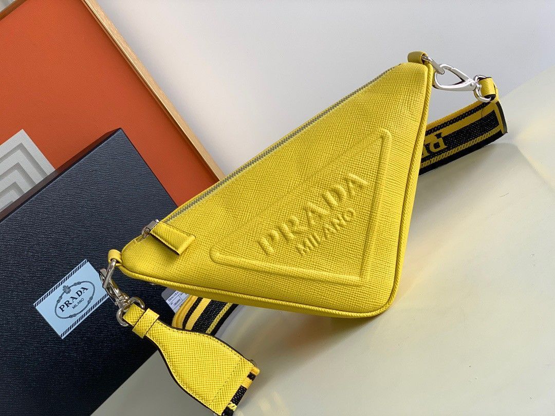 Prada Triangle Shoulder Bag In Yellow Saffiano Leather