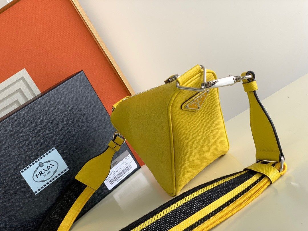 Prada Triangle Shoulder Bag In Yellow Saffiano Leather