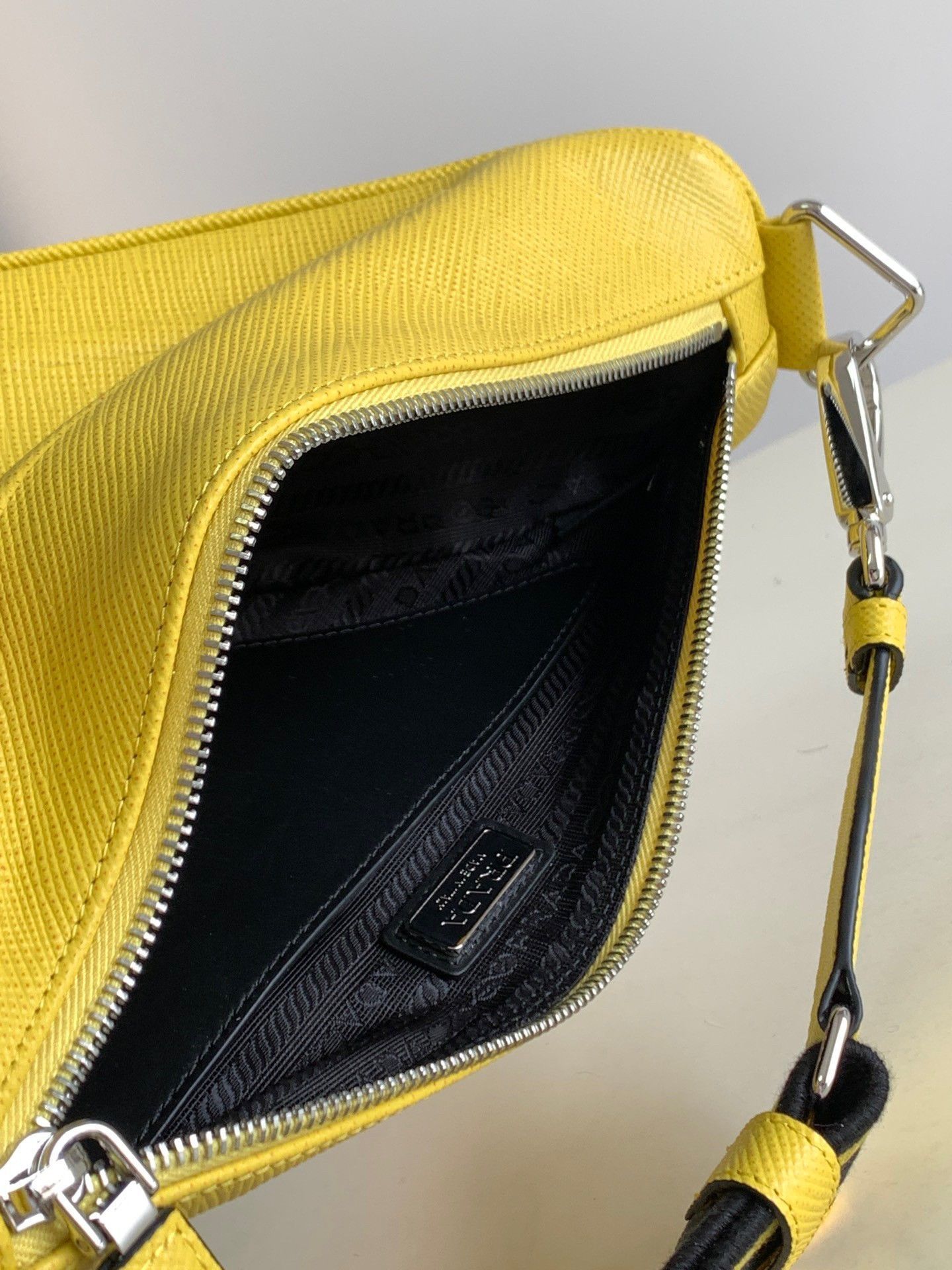 Prada Triangle Shoulder Bag In Yellow Saffiano Leather