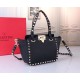 Valentino Rockstud Mini Tote In Black Grained Leather