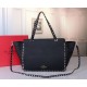 Valentino Rockstud Medium Tote In Black Grained Leather