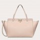 Valentino Rockstud Medium Tote In Beige Grained Leather