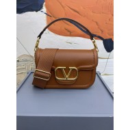 Valentino Alltime Shoulder Bag in Brown Grained Leather