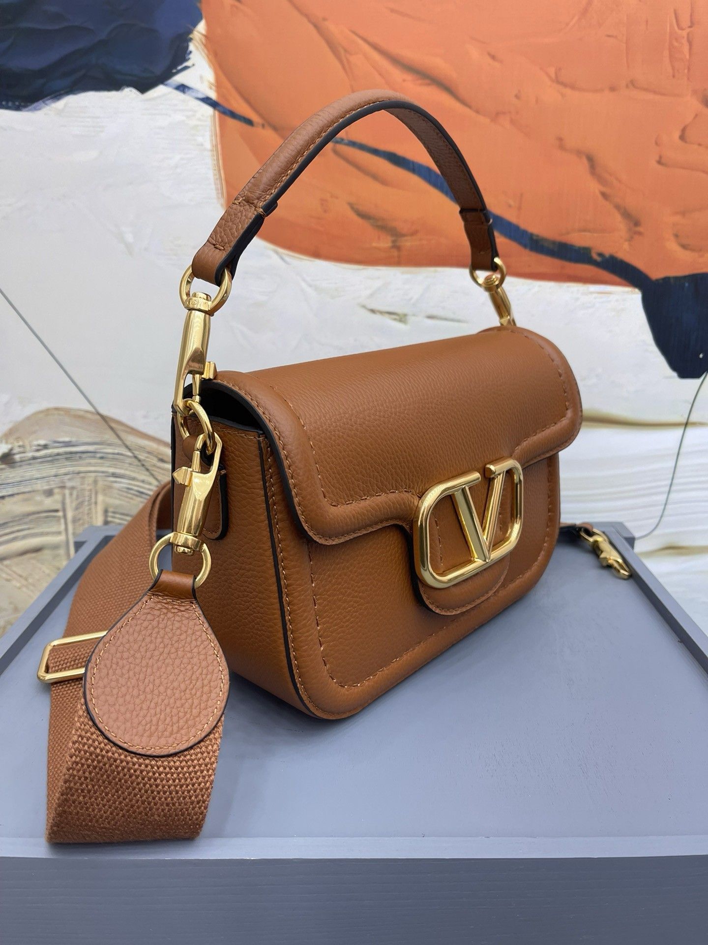 Valentino Alltime Shoulder Bag in Brown Grained Leather