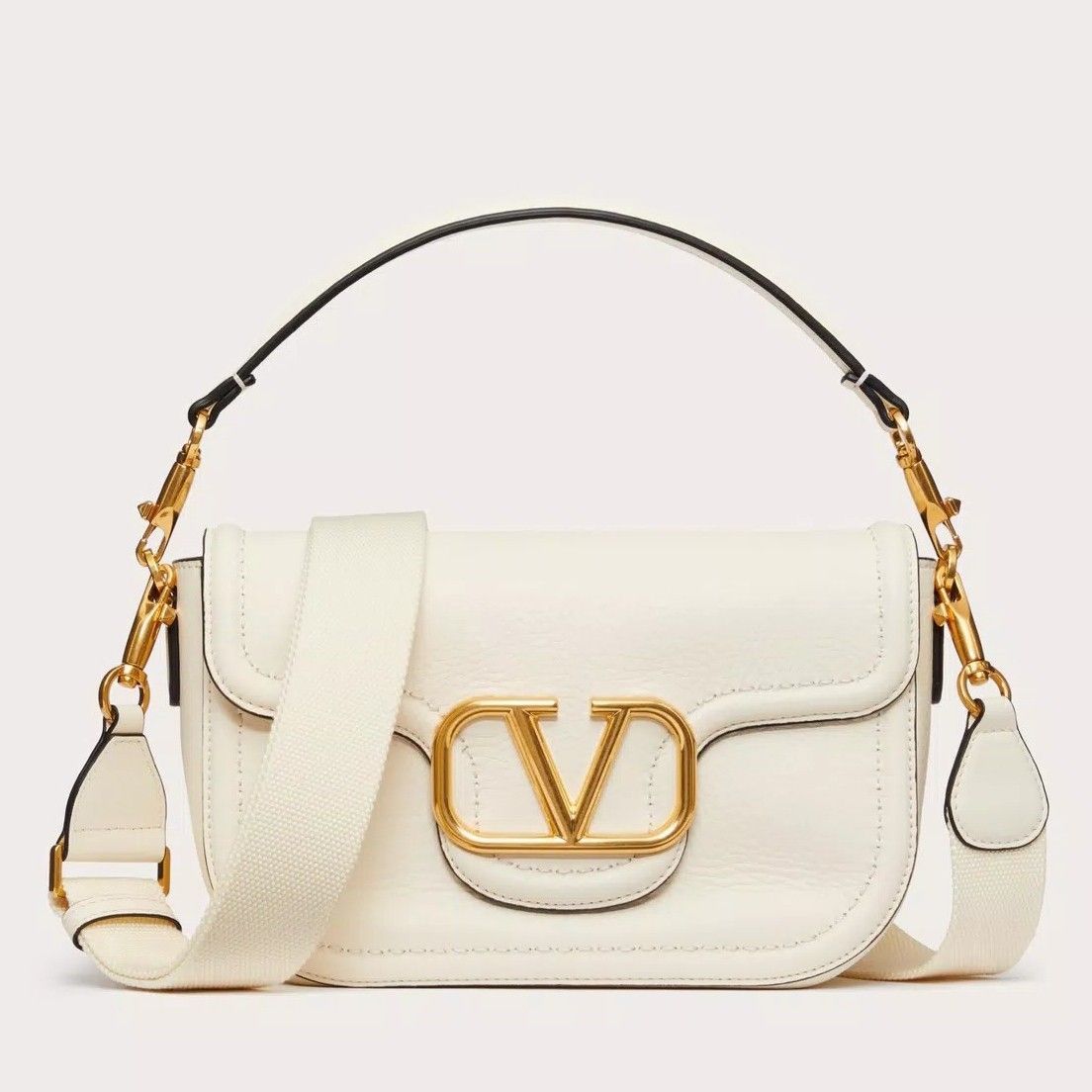 Valentino Alltime Shoulder Bag in White Grained Leather