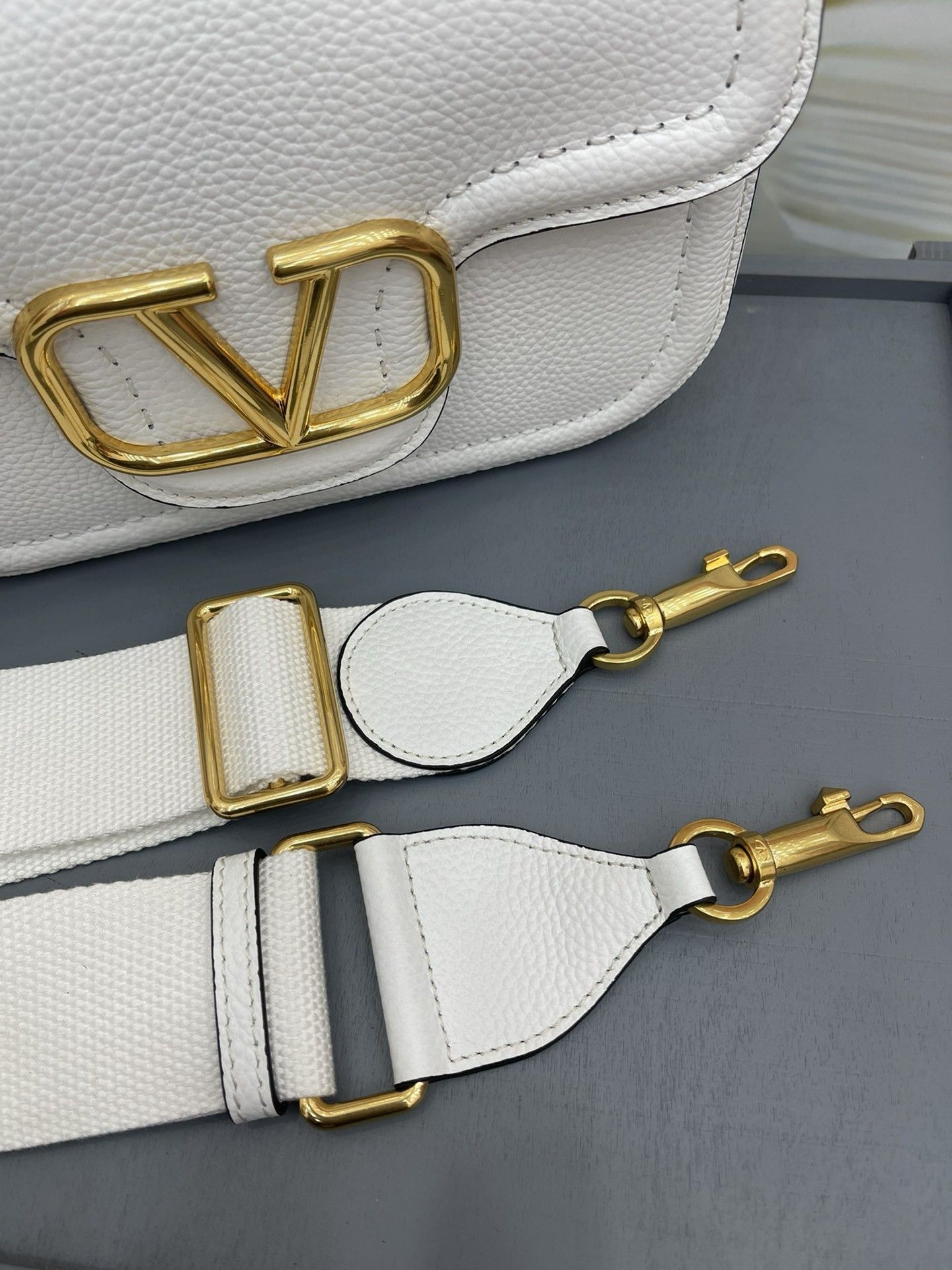 Valentino Alltime Shoulder Bag in White Grained Leather