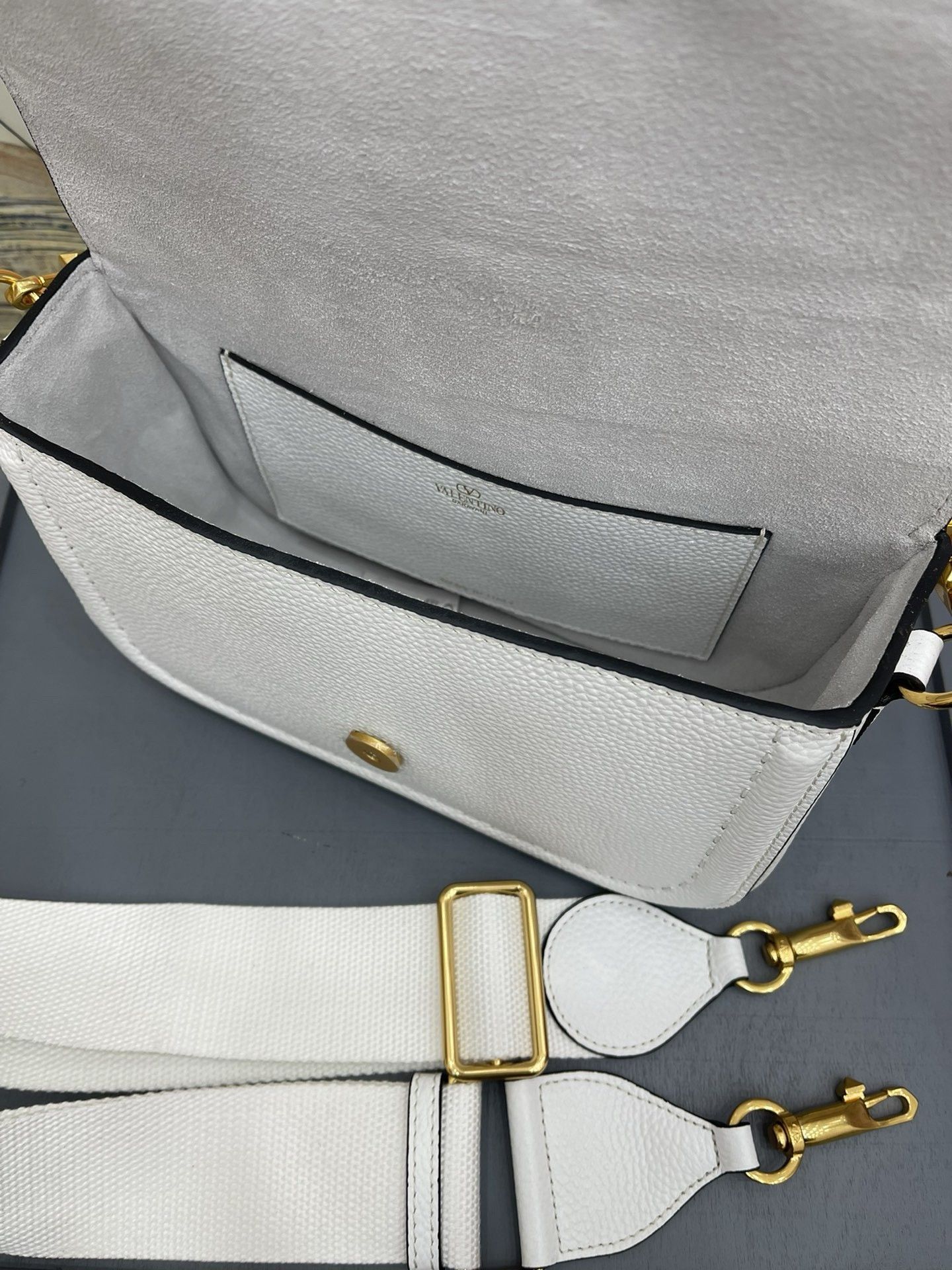 Valentino Alltime Shoulder Bag in White Grained Leather