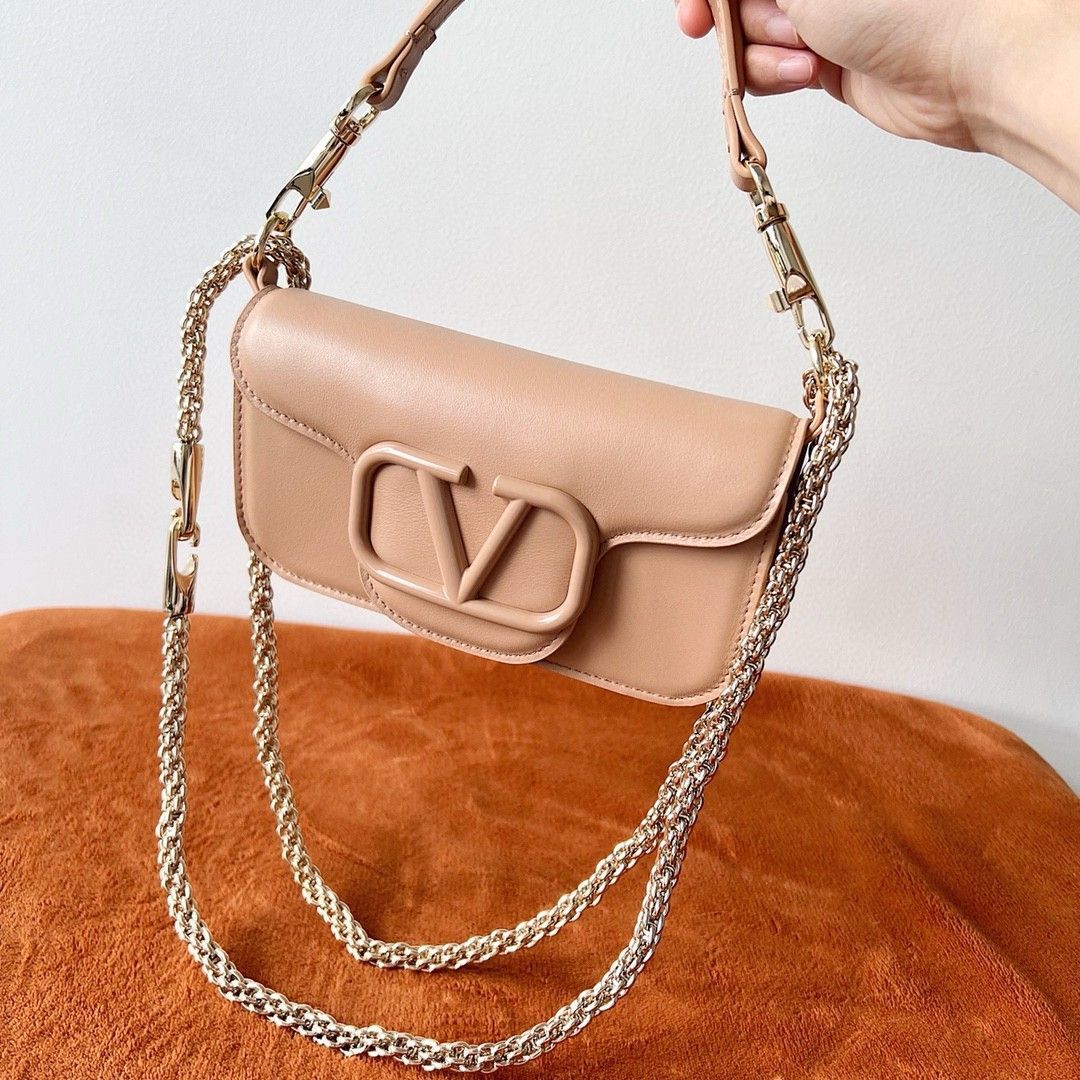 Valentino Small Loco Shoulder Bag in Powder Beige Leather