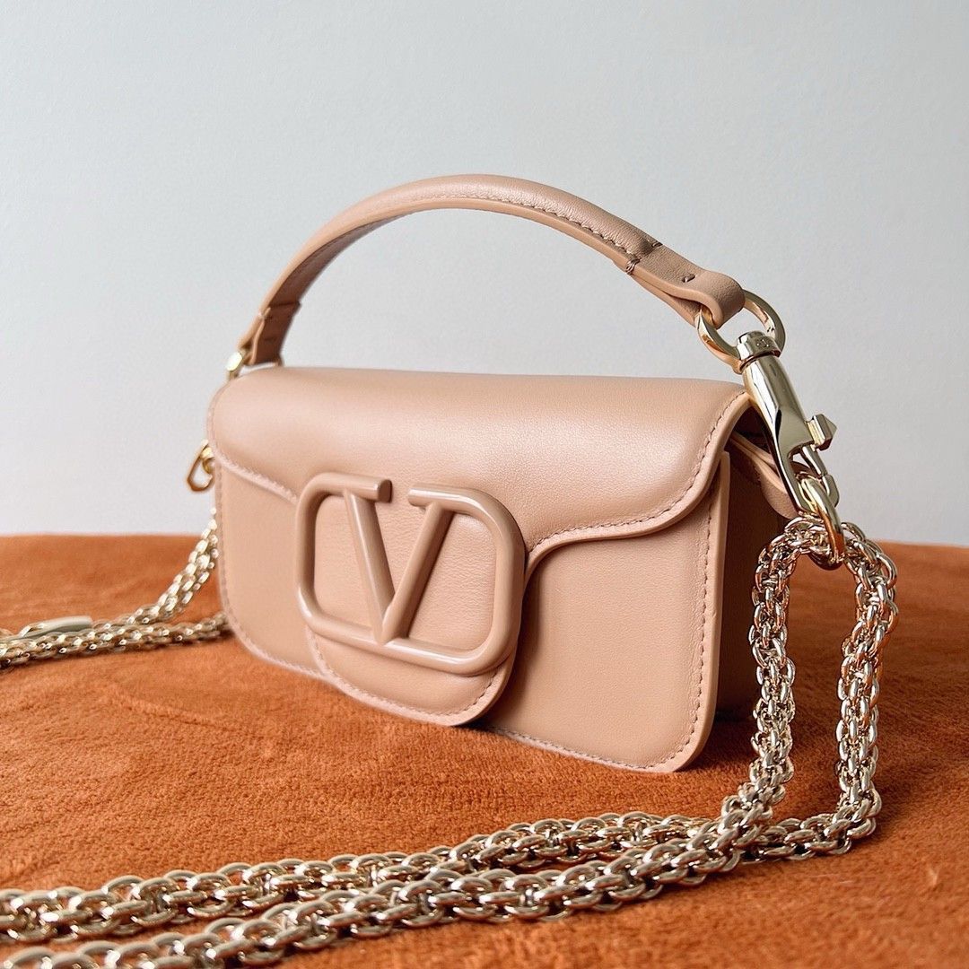 Valentino Small Loco Shoulder Bag in Powder Beige Leather