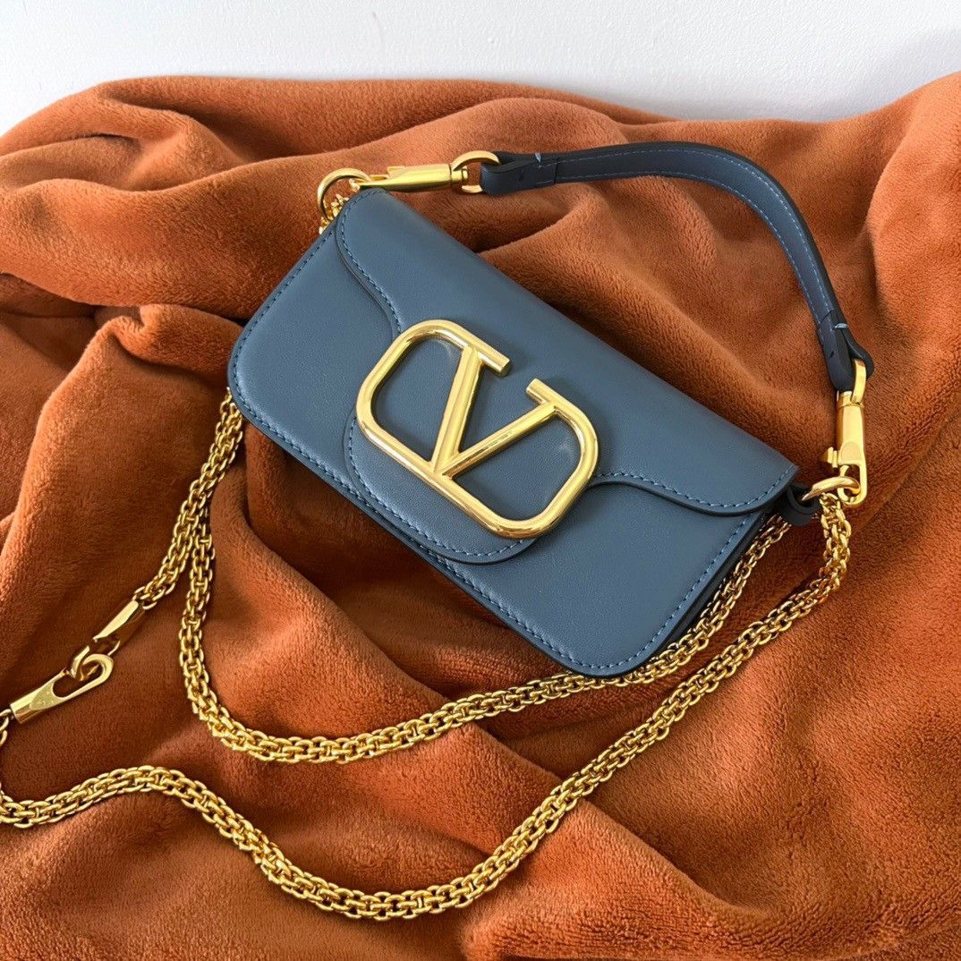 Valentino Loco Small Shoulder Bag In Blue Calfskin